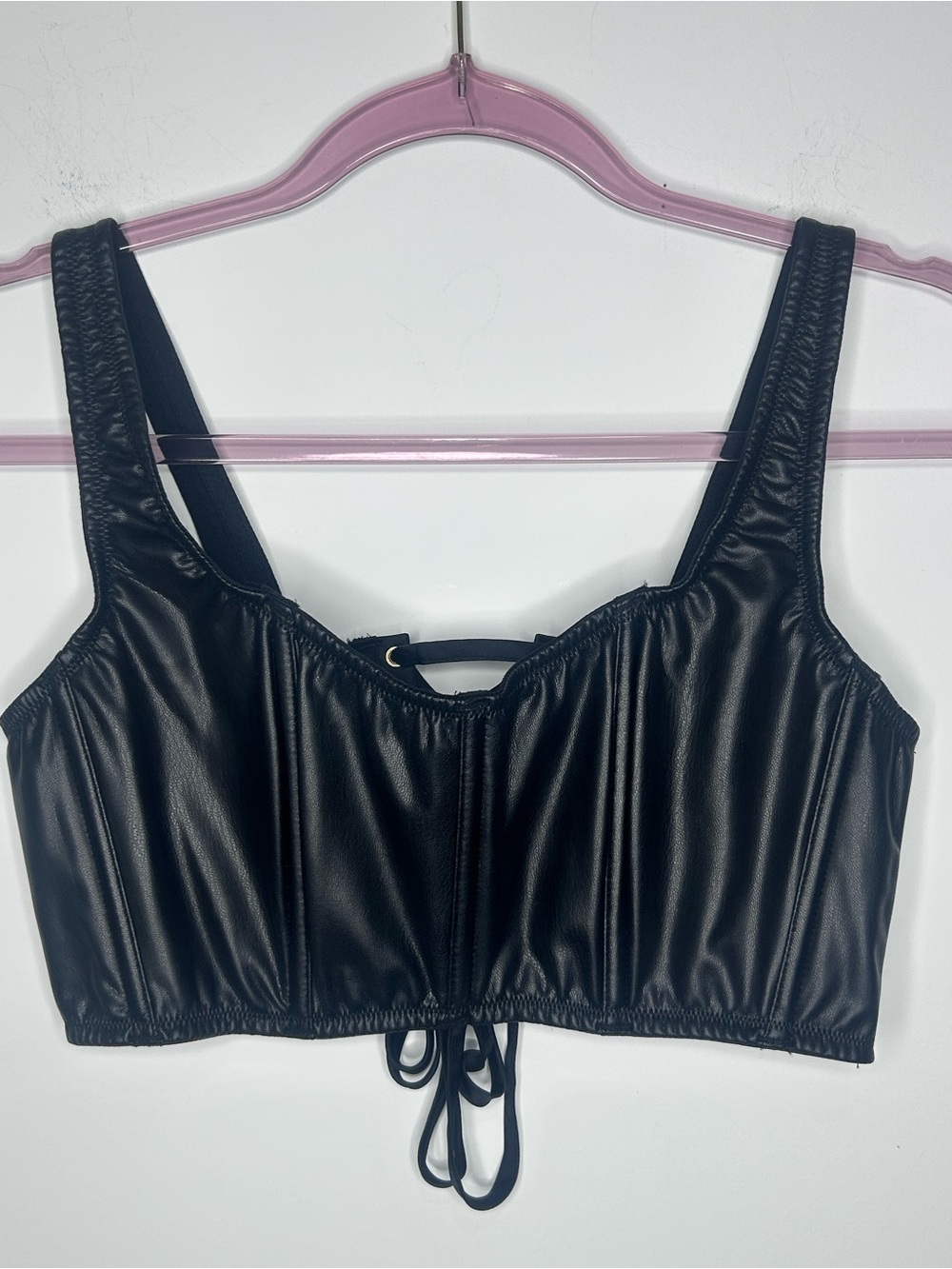NWT Victoria’s Secret Very Sexy Faux Leather Lace Up Corset Top Black